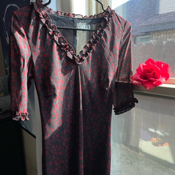 Gothic casual floral rose print long dress - Picture 6 of 16